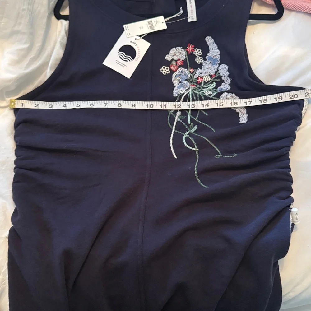 πΌ Anthropologie Daily Practice Navy Sleeveless Floral Embroidered XL Cinch Dress - Picture 16 of 17